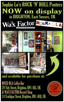 Rock Ola Coffee Bar Wax Factor Record Shop, Brighton, East Sussex, UK, Sophie Lo Posters on display and for sale