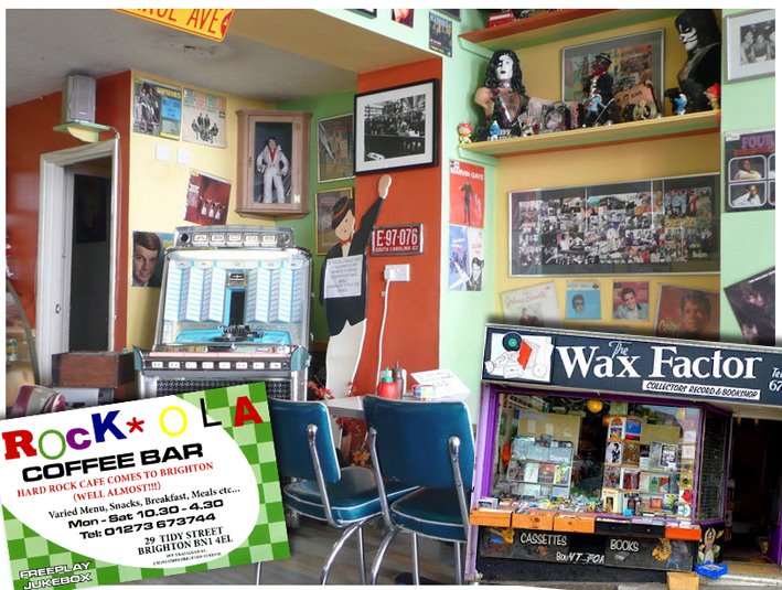 Sophie Lo Rock N Roll Posters on Display at Rock Ola Coffee Shop and Wax Factor Record Shop Brighton East Sussex Uk